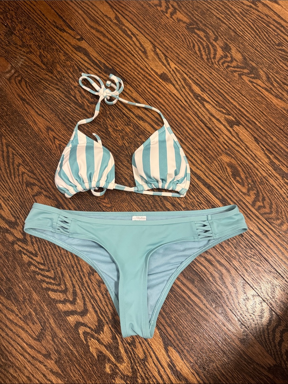 Eidon Aqua Two-Piece Striped & Solid Bikini Set